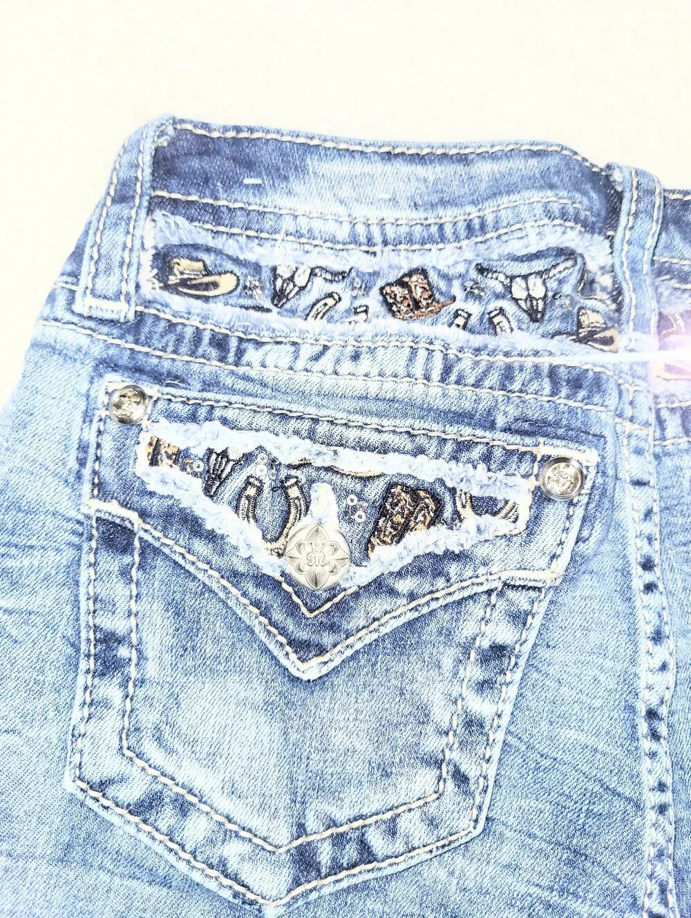 NWOT Miss Me Rare Cowboy Western Theme Premium Denim Jeans Tailor Boot Size 27 - Picture 7 of 16